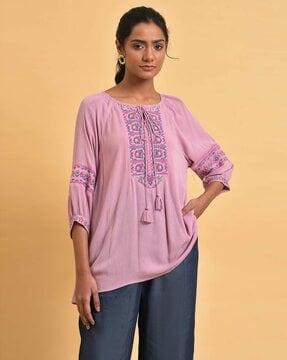 embroidered round-neck top