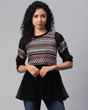 embroidered round-neck top