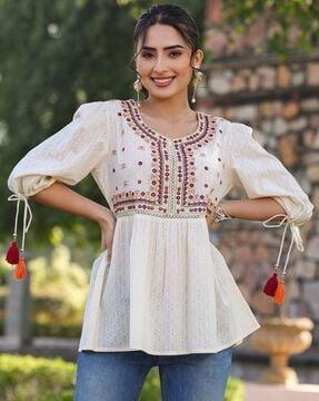 embroidered round-neck tunic top