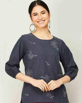 embroidered round-neck tunic