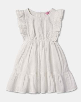 embroidered ruffled a-line dress