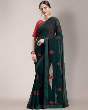 embroidered saree with blouse material saree