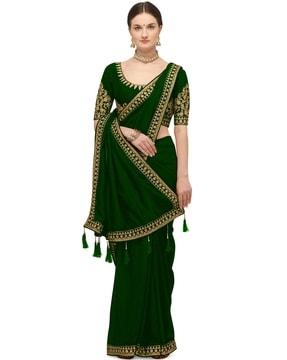 embroidered saree with blouse piece