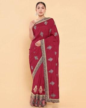 embroidered saree with blouse piece