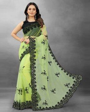 embroidered saree with blouse piece