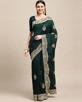 embroidered saree with blouse piece