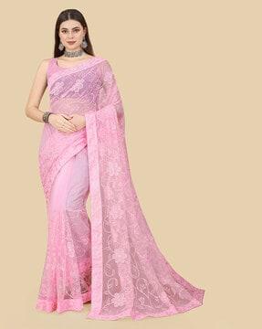 embroidered saree with blouse piece