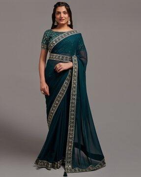 embroidered saree with blouse piece