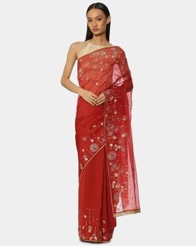 embroidered saree with border