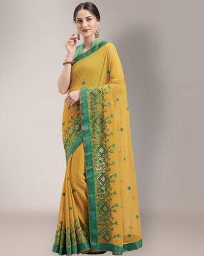 embroidered saree with contrast border