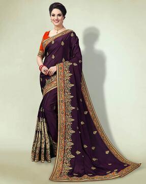 embroidered saree with contrast border