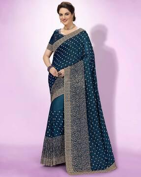 embroidered saree with contrast border