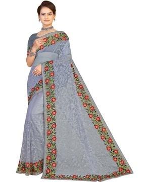 embroidered saree with contrast border