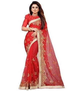 embroidered saree with contrast border