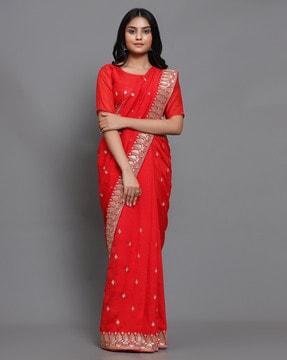 embroidered saree with contrast border