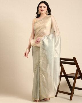 embroidered saree with contrast border