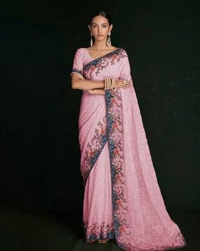 embroidered saree with contrast border