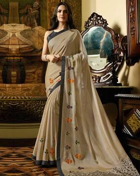 embroidered saree with contrast border