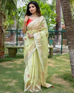 embroidered saree with contrast border