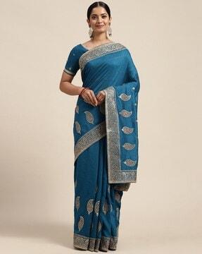 embroidered saree with contrast border