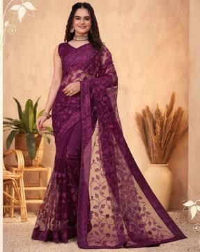 embroidered saree with contrast border