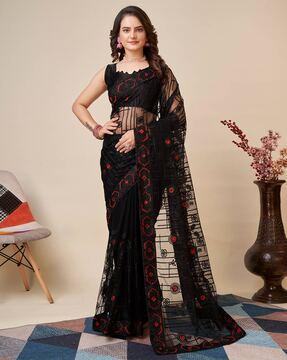 embroidered saree with contrast border