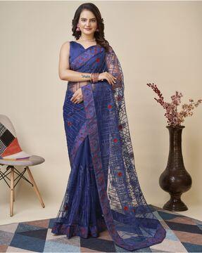 embroidered saree with contrast border