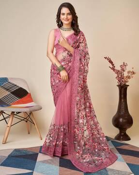 embroidered saree with contrast border