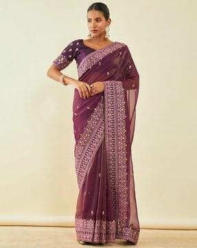 embroidered saree with contrast border