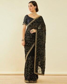 embroidered saree with contrast border