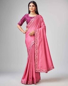 embroidered saree with contrast border