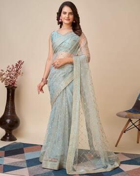 embroidered saree with contrast border