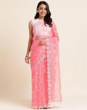 embroidered saree with contrast border