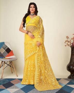 embroidered saree with contrast border