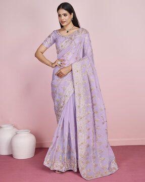 embroidered saree with contrast border