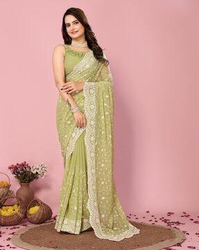 embroidered saree with contrast border