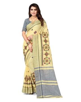 embroidered saree with contrast pallu