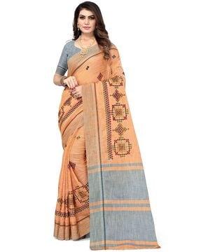 embroidered saree with contrast pallu