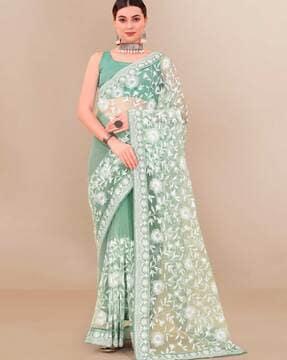 embroidered saree with lace border