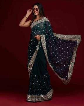 embroidered saree with mirror work