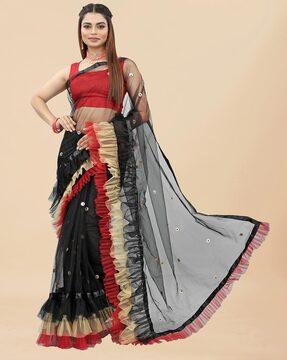 embroidered saree with ruffled border
