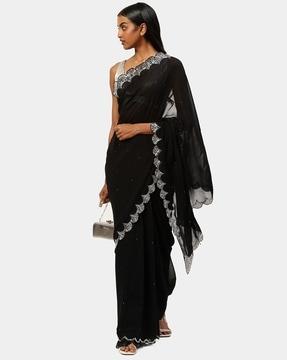 embroidered saree with scallop borders