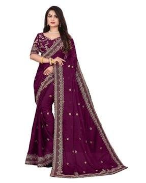 embroidered saree with scalloped border