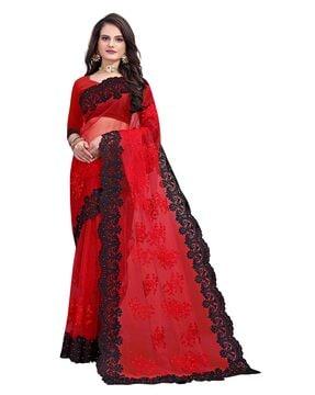 embroidered saree with scalloped border