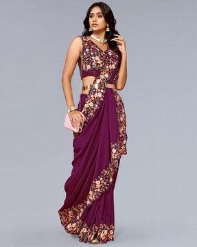 embroidered saree with scalloped border