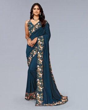 embroidered saree with scalloped border