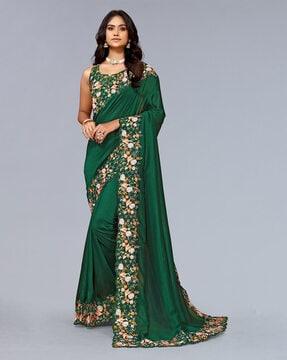 embroidered saree with scalloped border