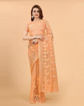 embroidered saree with scalloped border