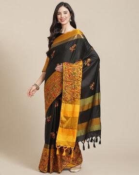 embroidered saree with tassels