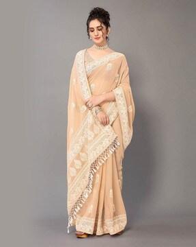 embroidered saree with tassels